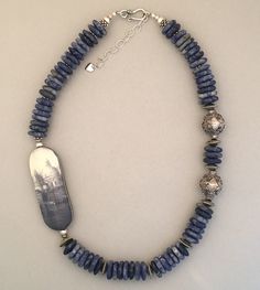 Sodalite and Silver Statement Necklace – Sharon Cipriano Jewelry Handmade Rondelle Artisan Beads, Handmade Artisan Rondelle Beads, Artisan Lapis Lazuli Jewelry With Polished Beads, Unique Sterling Silver Necklaces With Large Beads, Unique Sterling Silver Necklace With Large Beads, Artisan Necklaces With Polished Lapis Lazuli Beads, Artisan Silver Gemstone Beaded Necklaces, Artisan Silver Beaded Necklace With Gemstones, Artisan Necklace With Polished Lapis Lazuli Beads