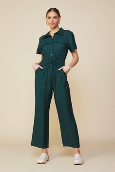 Utility Short Sleeve Jumpsuit – SKIES ARE BLUE Fall Jumpsuit, Jumpsuit Fall, Short Sleeve Jumpsuit, Premium Outlets, Utility Jumpsuit, Green Shop, Short Sleeve Jumpsuits, Hill Station, Jumpsuit With Sleeves