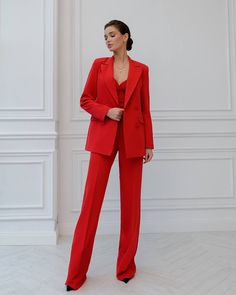 Fitted Wide Leg Set With Pockets, Elegant Sets With Solid Color Trousers, Fitted Solid Color Wide Leg Sets, Fitted Wide Leg Solid Color Sets, Fitted Full-length Sets With Pockets, Solid Color Fitted Wide Leg Sets, Elegant Wide-leg Sets With Pockets, Fitted Trousers Sets With Pockets, Formal Fall Sets With Wide-leg Shape