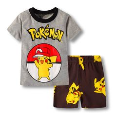 Summer Cotton short-sleeved parent-child family wear small and medium-sized #Pikachu #Pajamas #familypjs Pikachu Pajamas, Yellow Pikachu, Superman Outfit, Pajamas For Kids, Summer Sleepwear, Short Pajamas, Boy And Girl Cartoon, Disney Pajamas