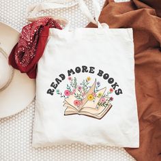 Books Tote, Library Tote Bag, Library Tote, Floral Tote Bag, Read More Books, Book Tote Bag, Christmas Bags, Personalize Bag