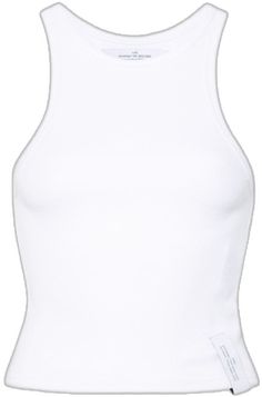 Casual White Ribbed Tank Top, White Ribbed Casual Tank Top, White Ribbed Tank Top, Casual Style, White Crew Neck Tank Top With Ribbed Neckline, White Tank Top With Ribbed Crew Neck, White Ribbed Stretch Tank Top, White Stretch Ribbed Tank Top, White Ribbed Sporty Tank Top, Ribbed Fitted Crew Neck Tank Top