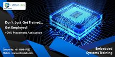 an advertisement for the embedded systems training center, featuring a blue circuit board with electronic components on it