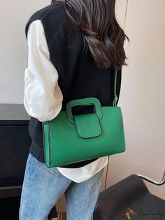 Bird in Bag - Vintage PU Leather Mini Handbag for Women - Fashionable Design Green Rectangular Office Satchel, Green Rectangular Flap Bag For Shopping, Green Office Bags With Detachable Handle, Green Office Bag With Detachable Handle, Chic Green Office Bags, Green Tote Flap Bag For Shopping, Green Rectangular Flap Bag With Top Carry Handle, Green Top Handle Clutch, Trendy Green Office Bag