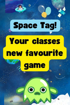 an image of a cartoon character with the text space tag your classes new favorite game