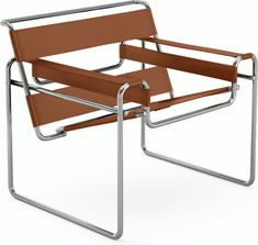 a brown chair sitting on top of a metal frame