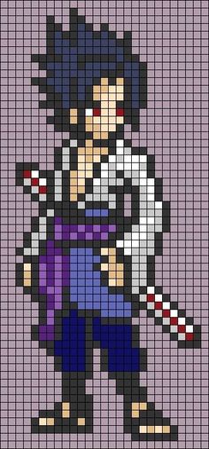 Sasuke Uchiha Perler Beads, Naruto Pixel Art Grid, Itachi Pixel Art, Anime Pixel Art Grid Easy, Pixel Drawing Anime, Naruto Pattern, Pixel Art Manga, Pixelart Anime, Fantasy Pixel Art