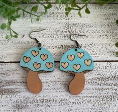 Looking for some fun Mushroom earrings?  These statement dangle earrings will do the trick.   Lightweight made of 1/8" birch and painted. Props not included. Looking for something custom, dm me. Best Army, Go Navy, Round Rock, Custom Ornament, Rock Crafts, Etsy Earrings Dangle, Some Fun, Etsy Gifts, Jewelry Earrings Dangle