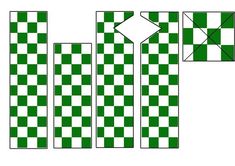 the green and white checkerboard pattern is cut out into four sections, each with an arrow