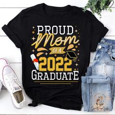 PRODUCT DETAILS: ✔️ TITTLE: Personalized Proud Mom Of A 2022 Graduate T-Shirt, Proud Mom Senior 2022 Shirt, Proud Mom Shirt, Graduation Gifts ✔️ IMPORTANT NOTE: Both Men and Women can we our shirts because this is unisex style t-shirts;  Wash item inside out in cold water, do not bleach, do not dry clean, do not iron directly on the design. ✔️ MATERIAL: 5.3-ounce, 100% cotton (99/1 cotton/poly (Ash) & 90/10 cotton/poly (Sport Grey); Heavyweight classic unisex tee; Taped neck and shoulders; Teara Senior 2022, Sunflower Shirt, Style T Shirts, Class Of 2022, Graduation Shirts, Word Design, Proud Mom, Tee Shirt Designs, A Class