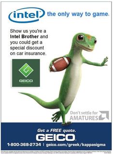 an ad for the internet company called geico, featuring a lizard holding a football