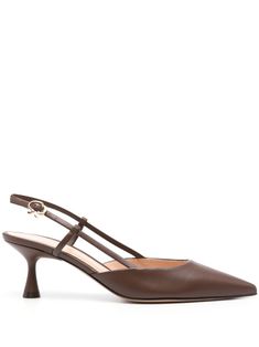 chocolate brown calf leather mid hourglass heel pointed toe signature gold-tone Ribbon buckle branded leather insole leather sole buckle-fastening slingback strap Slingback Mules, Rossi Shoes, Spool Heel, High Quality Shoes, Slingback Pump, Leather Gloves, Strap Heels, Gianvito Rossi, Leather Accessories