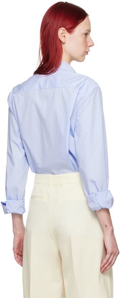 Cotton poplin shirt. · Spread collar · Button closure · Shirttail hem · Two-button barrel cuffs Part of the His & Hers collection. Supplier color: Blue Cotton Poplin Shirt, Poplin Shirt, Cotton Poplin, Barrel, Color Blue, Collar, Blue, Color