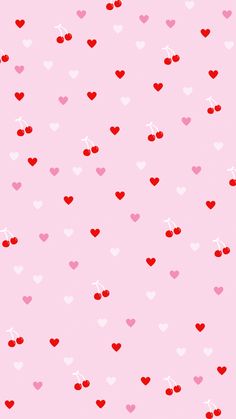 hearts and cherries on a pink background for valentine's day wallpapers