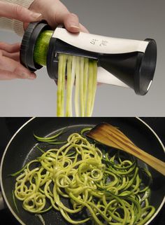 someone is using an electric spiralizer to stir up some noodles in a skillet