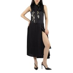 Burberry Ladies Dresses. Fashion category: Evening & Formal Gowns. SKU: 8007195. Color: Black. Burberry Ladies Flor Embroidered Asymmetrical Pleated Dress. Crafted from sleek satin, this dress features a classic tie, V-neck, sleeveless, front closure, embroidery details and pleated asymmetrical skirt. Size: 6.  Gender: female.  Age Group: adult. Black Pleated Asymmetrical Dress, Burberry Fashion, Ladies Dresses, Evening Formal, Asymmetrical Skirt, Black Dresses Casual, Evening Gowns Formal, Embroidery Details, Formal Gowns