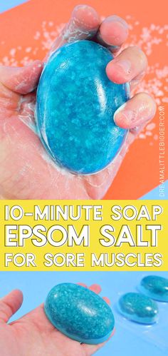 the 10 minute soap epsom salt for sore muscles is shown in two different images