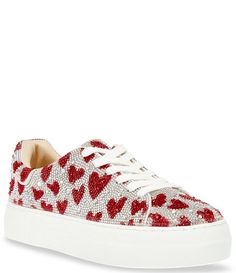 Blue by Betsey Johnson Sidny Heart Printed Rhinestone Platform Sneakers | Dillard's Bridal Sneakers, Blue By Betsey Johnson, Plateau Sneaker, Heart Shoes, Rhinestone Shoes, Girls Shoes Kids, Print Sneakers, Betsy Johnson, Lacing Sneakers