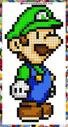 the pixel art is made with different colors and shapes to make it look like mario