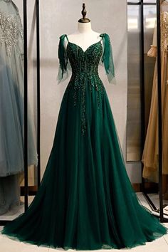 Formal Long Black Mermaid Evening Dress Off Shoulder - $78.48 #S1496 - SheProm.com Embellished Spaghetti Strap Dresses For Banquets, Green Embellished Evening Dress With Sweetheart Neckline, Green Embellished Gown With Sweetheart Neckline, Green Embellished Dress With Spaghetti Straps, Dark Green Prom Dress, Train Silhouette, Prom Dress With Train, Party Gown Dress, Green Evening Dress