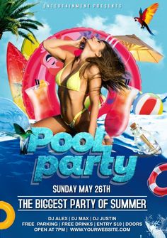 Postermywall Templates, Pool Party Summer, Pool Party Kids, Summer Beach Party, Party Summer