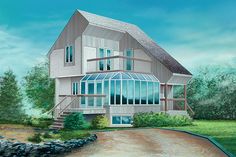 this is an artist's rendering of a large house in the country side view