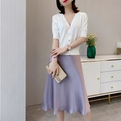 Silk Satin High Waisted Skirt Women A-Line Elegant Skirts – lastrafashion High Neck Chiffon Dress, Purple Champagne, Elegant Skirts, Pink Midi Skirt, Skirt Silk, Vintage Swimwear, Elegant Skirt, Korean Dress, Fashion Hacks Clothes