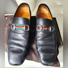 Used A Couple Of Times But Still Remains In Great Condition The Only Imperfection Is The Front Of The Shoes Where Is Used, Soles Are Brand New As Shown In Pictures. Questions? Lmk! Offers Are Welcome. Size Is 10.5, Box And Dust Bag Included Gucci Black Dress Shoes With Branded Insole, Gucci Designer Dress Shoes With Round Toe, Designer Slip-on Dress Shoes With Round Toe, Gucci Black Round Toe Dress Shoes, Gucci Black Leather Slip-on Shoes, Gucci Designer Slip-on Leather Shoes, Designer Gucci Slip-on Leather Shoes, Gucci Black Designer Leather Shoes, Designer Black Leather Gucci Shoes