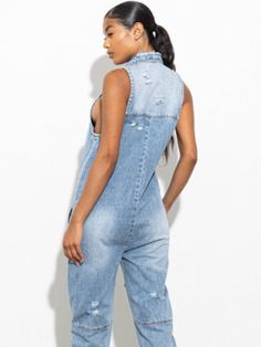 Introducing our Denim Utility Jumpsuit, the perfect blend of style and comfort. Made with a non-stretch, oversized fit for added comfort, this jumpsuit is a super cute addition to any wardrobe. Stay stylish and comfortable in this must-have piece! 100% Cotton Casual Fitted Denim Jumpsuit With Side Pockets, Trendy Stretch Denim Jumpsuit With Pockets, Spring Athleisure Jumpsuits And Rompers For Leisure, Spring Athleisure Overalls Jumpsuit, Casual Washed Denim Jumpsuit With Relaxed Fit, Casual Stretch Denim Jumpsuit With Pockets, Casual Fitted Jumpsuits And Rompers With Side Pockets, Casual Sleeveless Jumpsuits With Side Pockets, Trendy Sleeveless Jumpsuits With Side Pockets