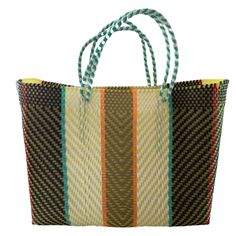 Oaxaca 100% Recycle Tote - SOLOLI Multicolor Rectangular Bucket Bag For Market, Eco-friendly Recyclable Beach Bag For Everyday Use, Eco-friendly Multicolor Bag Made Of Recycled Materials, Reusable Rectangular Beach Bag For Shopping, Large Eco-friendly Bags With Braided Handles, Large Eco-friendly Bag With Braided Handles, Green Woven Beach Bag For Travel, Eco-friendly Large Bags With Braided Handles, Green Recycled Materials Bag For Daily Use