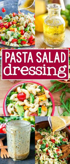 pasta salad dressing recipe in a bowl and on a plate