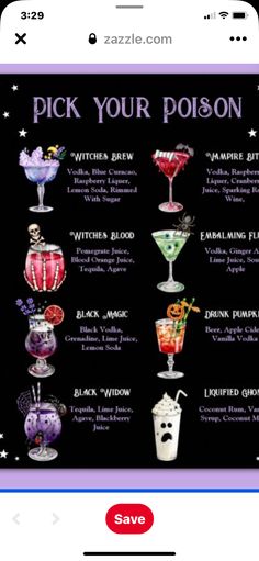 a cell phone with an image of different types of drinks on it and the text pick your poison