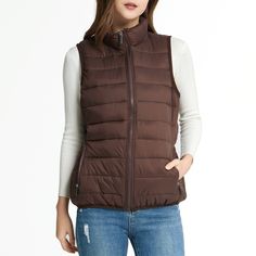 Elevate your wardrobe with the Alpine Swiss Jodie Women's Puffer Vest, a perfect blend of style and functionality. This lightweight, packable vest is designed to complement a variety of outfits, from casual tees to cozy sweaters.

- Material: 100% Nylon Shell, 100% Polyester Fill & Lining
- Color: Brown
- Gender: Female
- Size: Large
- Features: Water-resistant, zip-up closure, high neck, two front zipper pockets, two large inside slip pockets

The Jodie vest is crafted with a durable nylon shel Packable Functional Fall Outerwear, Packable Functional Outerwear For Fall, Casual Puffer Jacket For Travel, Casual Packable Fall Outerwear, Casual Packable Outerwear For Fall, Functional Packable Outerwear For Fall, Casual Packable Outerwear, Fitted Solid Nylon Puffer Jacket, Versatile Nylon Puffer Jacket For Cold Weather