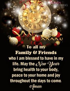 a christmas card with an image of a clock on it and the words, to all my family & friends who i am pleased to have in my life