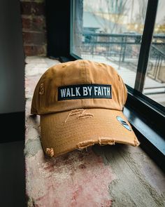 Walk By Faith Hat (Distressed) – Beacon Threads Christian Hats, Christian Shirts Designs, Faith Based Clothing, Luxury Hats, Trusting God, Verses Quotes, Walk By Faith, Light Blue Jeans, Cute Hats