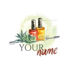 the words your name with two bottles and succulents on top of it