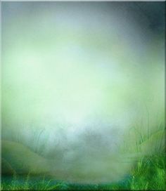 an abstract painting with grass and water in the foreground, on a green background