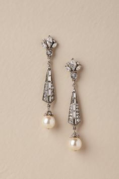 BHLDN's Ben-Amun Spire Earrings in Pearl Exquisite Silver Bridal Earrings With Diamond Accents, Exquisite Silver Bridal Earrings For Formal Occasions, Classic Crystal Pearl Earrings For Gift, Silver Crystal Clip-on Earrings For Formal Events, Formal Crystal Pearl Dangle Earrings, Classic Formal Crystal Earrings With Pearl Drop, Classic Pearl Drop Crystal Earrings For Formal Occasions, Formal Nickel-free Crystal Earrings, Nickel-free Crystal Earrings For Formal Occasions