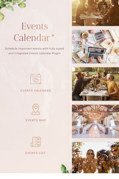 the event calendar is displayed with people sitting at a table and one person standing in front of it