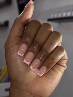 stock image, not my photo :) Small Pink French Tip Nails, Short French Pink Nails, French With Pink Tips, French Tip Acrylic Nails Short Square, Square Nails Short French, Short Nails With French Tips, Pink French Tip Nails And Toes, French Nails With Pink Tips, Short Square Pink French Tip Nails