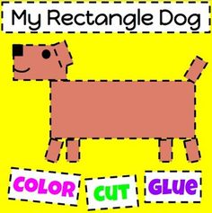 an image of a dog cut out with the words my rectangle dog and color cut glue