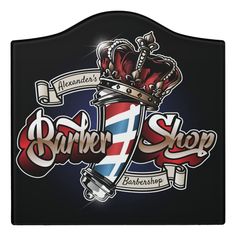 Elegant Barber Pole and Crown Logo Personalize Door Sign Gender: unisex. Age Group: adult. Barbershop Logo Ideas, Logo Barber Shop, Logo With Crown, Barbershop Logo, Barber Products, Barbershop Quartet, Barber Shop Sign, Barber Shop Interior, Barber Tattoo