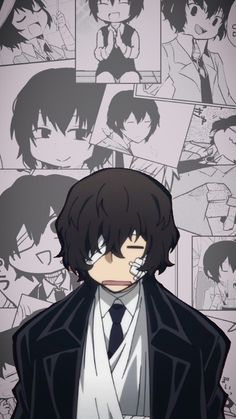 an anime character with black hair wearing a suit and tie