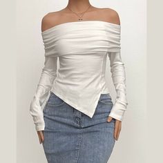 Please refer to our sizing chart for a guideline when choosing a size. 5 business days order processing time. 90% polyester 10% spandex Trendy Fitted Tops, White Off Shoulder Top Outfits, White Off The Shoulder Top Outfit, Of Shoulder Top, Off Shoulder Top Outfit, Shoulder Off Top, White Top Outfit, Shoulder Tops Outfit, Off The Shoulder Top Outfit