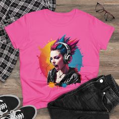 Rock Out Loud - I'm a Punk Rocker Girl - Women's Midweight Cotton Tee T-shirt by WoodArtAudioCom on Etsy Album Sleeves