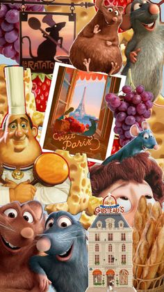 an image of some cartoon characters and food