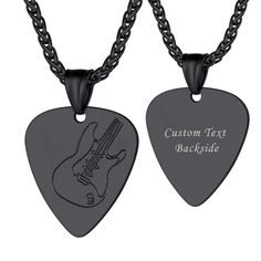 PRICES MAY VARY. Metal: Solid stainless steel with black plated, hypoallergenic, high quality and environmentally friendly; This necklace includes 1 pendant + 1 chain; perfect size and sturdy chain. Creative design guitar pick shape pendant necklace, meaningful jewelry for the guitarist, bassist or music loving gig goer! This guitar pick necklace was well made with great details, highly polished finish, smooth and bright. The necklace will come with box and black velvet pouch. Men/women stylish Mens Guitar Pick Necklace, Gifts For A Musician, Music Necklace, Pick Necklace, Guitar Pick Necklace, Guitar Gifts, Meaningful Jewelry, Black Plates, Gift For Music Lover