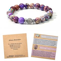 PRICES MAY VARY. 🎁 Elegant Stocking Stuffers for Women & Sisters: This Purple Jasper & Moonstone Bracelet is the perfect Christmas stocking stuffer or thoughtful gift for sisters, moms, or wives 🎂 Celebrate Mother’s Day & Anniversaries: A meaningful gift for Mother’s Day, anniversaries, or birthdays, symbolizing love, strength, and new beginnings 🖐️ Handcrafted with Natural Gemstones: Made with genuine Purple Jasper and Moonstone, this bracelet combines elegance with natural beauty. Each bead Symbolic Multicolor Beaded Bracelets As Gift, Symbolic Multicolor Bracelets As Gift, Spiritual Multicolor Bracelets As Gifts, Inspirational Hypoallergenic Stretch Bracelet For Gifts, Spiritual Friendship Bracelet For Mother's Day, Personalized Spiritual Beaded Bracelets For Gifts, Spiritual Beaded Bracelets For Mother's Day Gift, Spiritual Beaded Bracelets For Friendship On Mother's Day, Mother's Day Gift Stretch Bracelet With 8mm Beads