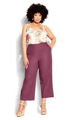 Tailored to flatter your curves, the Botanical Pant is a new season must-have. Designed in a quality Linen and Cotton blend, these trousers feature a high waist cut, relaxed leg and handy side pockets. Key Features Include: - Elasticated back waist - Side pockets - Linen & Cotton blend fabrication - Relaxed leg - Side splits to hemline - Pull up style - Unlined For a timeless finish, style with a smart buttoned shirt and ballet flats. | Plus Size Pant Botanical in Roseberry, Size 16/S | City Chi Girls Kurti, Women's Plus Size Jeans, Girls Joggers, Resort Dresses, Plus Size Pants, Straight Trousers, Plus Size Jeans, Chic Woman