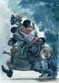 a drawing of three black men hugging each other